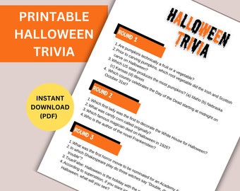 Halloween Trivia Game Printable, Game for Halloween Party, Trivia with Answer Key, Halloween Activity for Adults