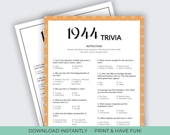 1944 Trivia Game, 80th Birthday Trivia, 1944 Birthday, Born in 1944, 80th Birthday Game, Back in 1944, 1944 Fun Facts, Senior Center Trivia