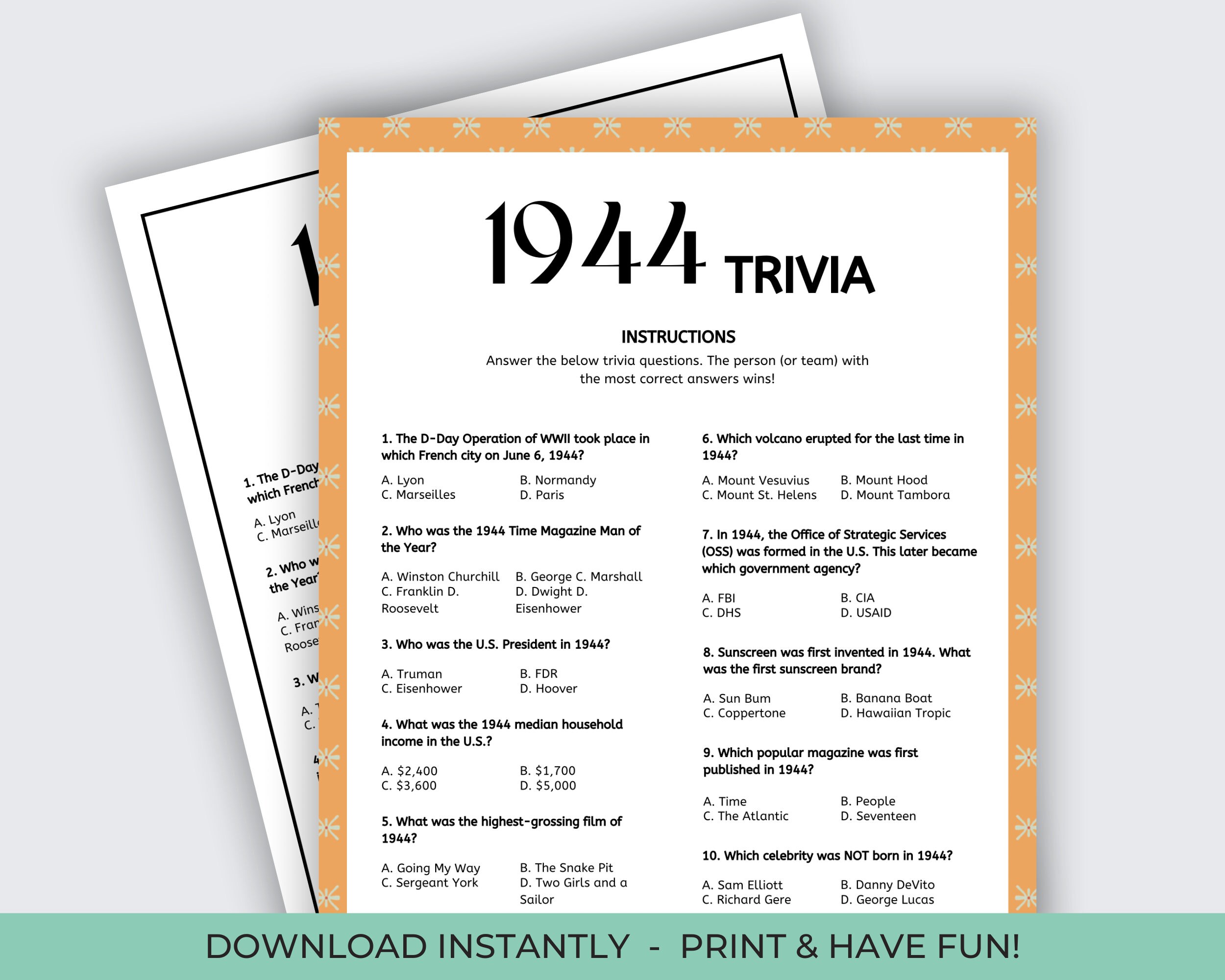 1944 Trivia & 1940s Movie Trivia Playing Cards Combo - 2 Decks In Gift Case