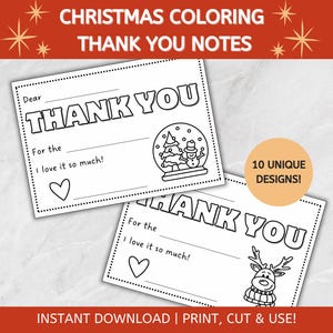 Notas de agradecimiento navideñas para niños, tarjetas para colorear para niños, tarjetas de agradecimiento para completar, tarjeta de notas navideñas para niños, tarjeta de agradecimiento navideña para niños