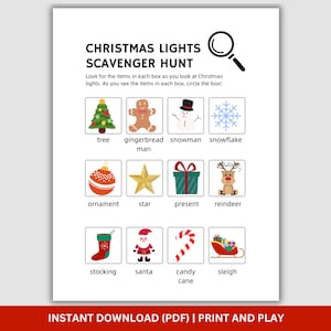 Christmas Lights Scavenger Hunt for Kids, Printable Winter Activity for Families and School Group Field Trips, Christmas Lights Activity