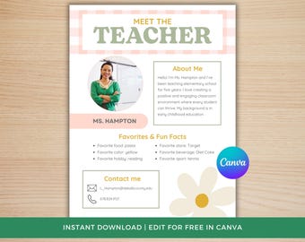 Meet the Teacher Template Canva, Gingham Daisy Classroom, Editable Back to School Night Template, Kindergarten Teacher Open House