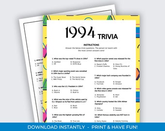 1994 Trivia Game, Born in 1994, 30th Birthday Game, 30th Anniversary, 30 Year Reunion Game, 1994 Fun Facts, Back in 1994, Class of 1994