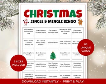 Jingle and Mingle Bingo, Office Holiday Party Game, Christmas Find Someone Who, Human Bingo