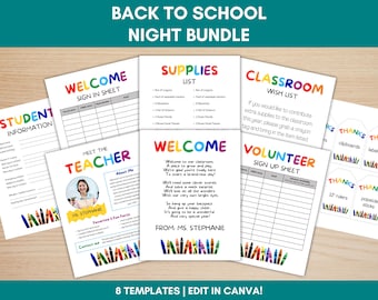 Back to School Night Bundle, Canva Templates for Teacher Open House, Meet the Teacher, Student Information Sheet, PreK Kindergarten Teachers
