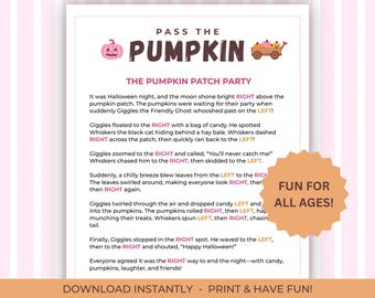 Pass the Pumpkin Game, Pink Halloween, Printable Fall Pass the Prize Activity (PDF)