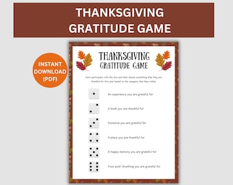 Thanksgiving Gratitude Game, Gratitude Dice Game, Friends Thanksgiving Game, Family Thanksgiving Game, Thanksgiving Dinner Activity