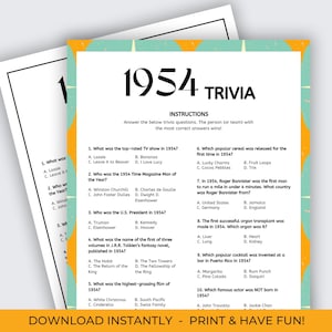 1954 Trivia-spel, trivia 70e verjaardag, 1954 verjaardag, geboren in 1954, 70e verjaardag spel, terug in 1954, 1954 Leuke weetjes, trivia verjaardag, 1954