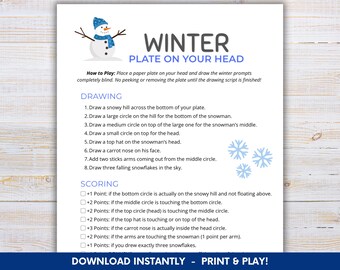 Snowman Plate on Your Head Game, Winter Printable Party Game, Kids Classroom Snow Day Activity, Fun Family Drawing Game, Instant Download