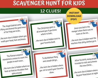 Printable Christmas Bible Scavenger Hunt for Kids, Nativity Scavenger Hunt, Indoor Treasure Hunt, Christmas Game for Kids, Christian Game