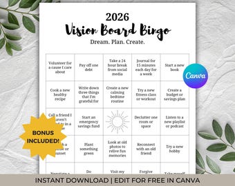 Editable 2026 Vision Board Bingo Template, 2026 Bingo Card, New Year ...