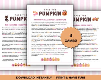Pink Halloween Pass the Pumpkin Game Bundle, Fall Pass the Prize Activity for Kids and Adults (Printable PDF)