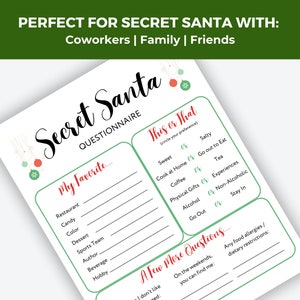 Secret Santa Questionnaire for Coworkers, Simple Secret Santa Form ...