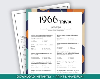 1966 Trivia, 1966 Triviaspel, Född 1966, 60-årsdag Triviaspel, 60-årsjubileum, 60-årsåterföreningsspel, Tillbaka 1966 Trivia