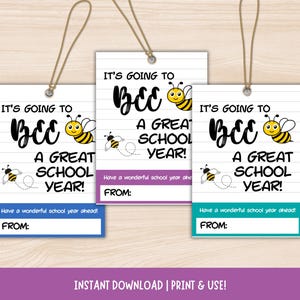 Etichette regalo per il primo giorno di scuola a tema ape, &quot;Sarà un anno scolastico fantastico&quot;, etichette regalo stampabili per insegnanti di scuola elementare per studenti