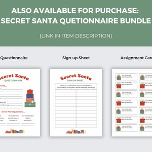 Secret Santa Questionnaire for Coworkers, Printable Secret Santa Form ...