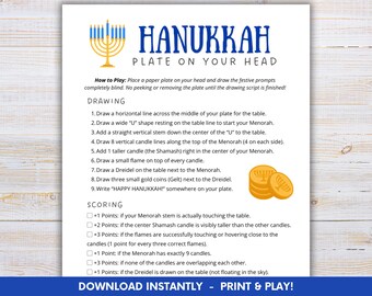 Hanukkah Game Printable, Plate on Your Head Drawing Game, Chanukah Family Party Games, Fun Eight Nights Activities, Digital Download (PDF)