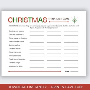 Christmas Think Fast Game – LivelyGamePrints