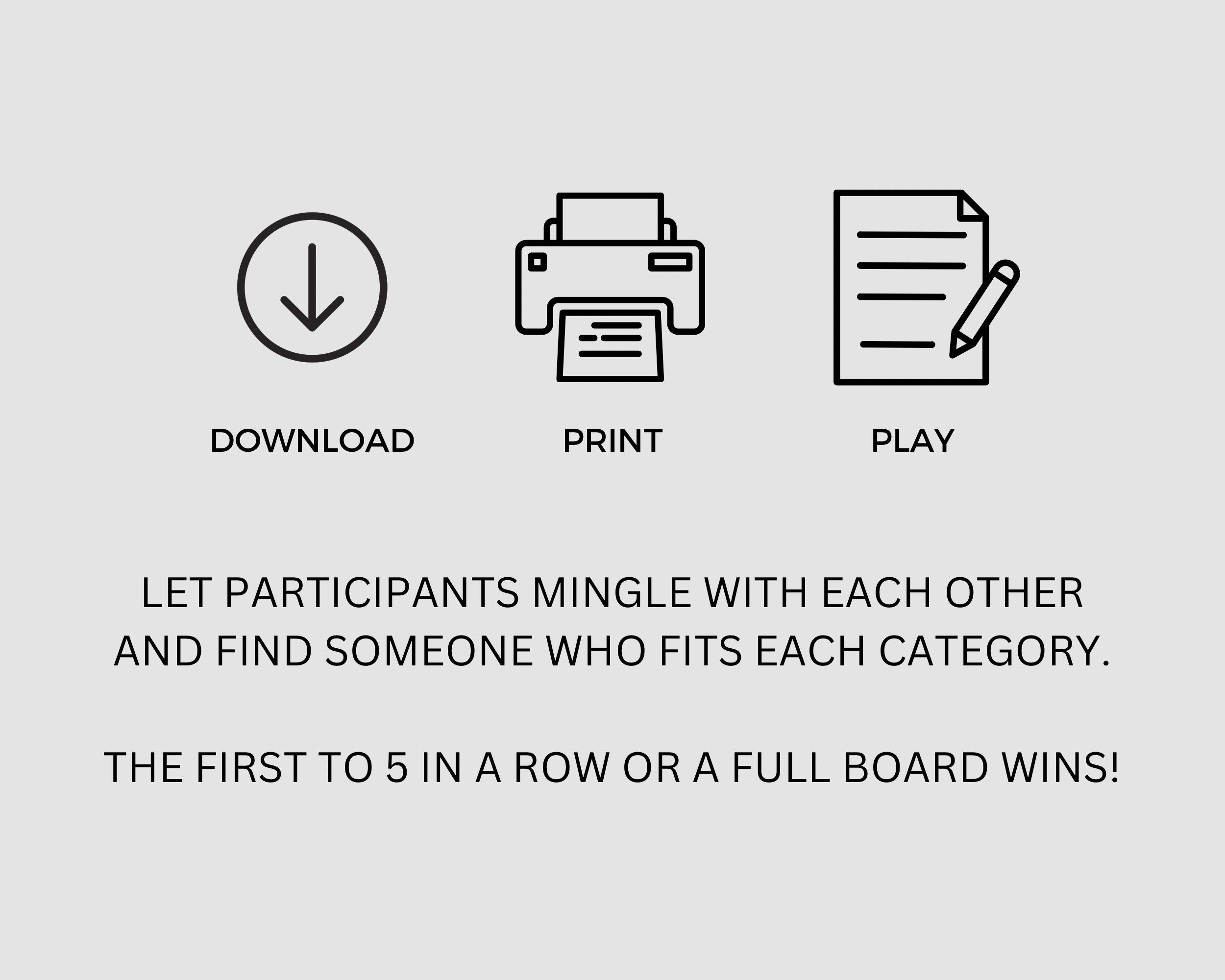 New Years Eve Mix and Mingle Bingo Printable, Holiday Icebreaker Bingo ...