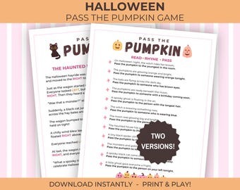Pass the Pumpkin Game, Pink Halloween Left Right Game, Printable Fall Pass the Prize Activity (PDF)