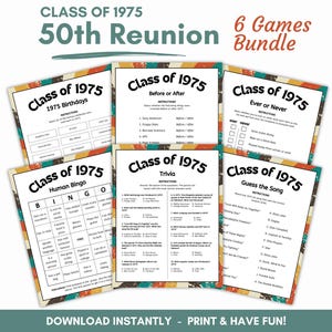 50th Class Reunion Games, Klasse von 1975, 1975 Trivia Spiel, 50 Jahr-Reunion-Spiele, 1975 Fun Facts, High School Reunion Icebreaker Spiele
