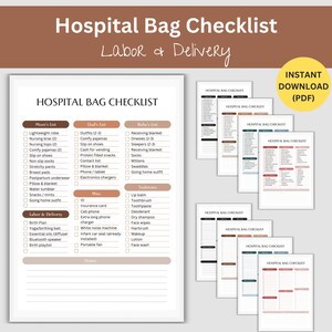 Lista de verificación de embalaje del hospital para el parto y el parto, Lista de bolsas del hospital de mamá, Bolsa de parto y parto, Lista de embalaje del nacimiento, Lista de verificación del hospital