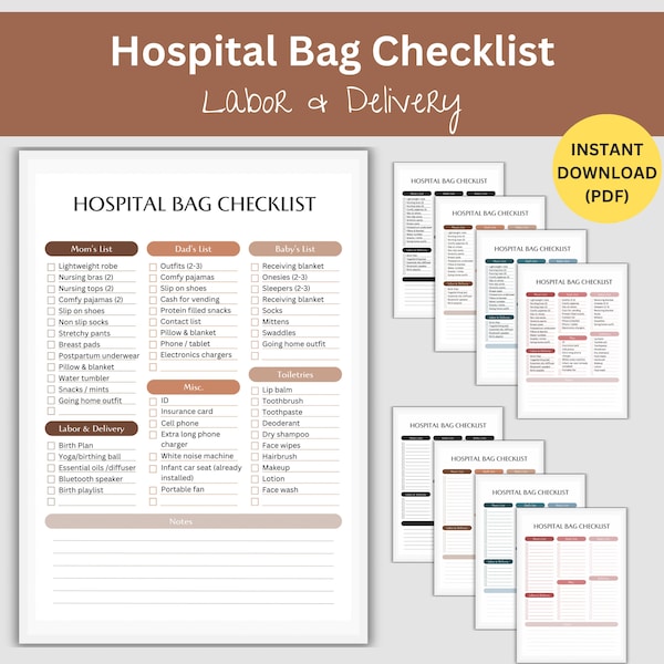 Hospital Packing Checklist for Labor and Delivery, Mom Hospital Bag List, Labor and Delivery Bag, Birth Packing List, Hospital Checklist