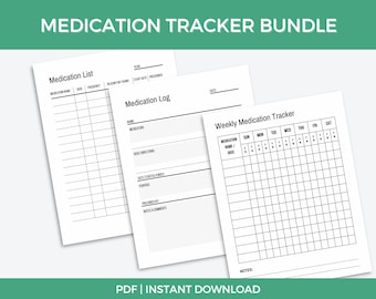 Medication Tracker Bundle, Medication Log, Weekly Medication Tracker, Medication List, Caregiver Log, Medicine Tracker for Caregivers
