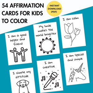 Affirmationskarten für Kinder zum Ausmalen, Affirmationskarten zum Ausdrucken, Achtsamkeitskarten für Grundschüler, tägliche Affirmationen, ausmalen