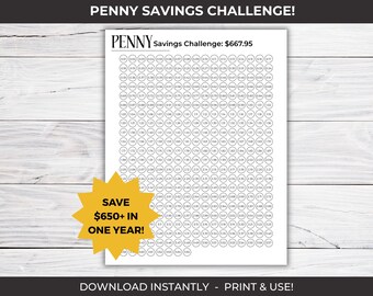 365 Day Penny Savings Challenge Printable, Penny Challenge Tracker, Daily Savings Worksheet, Low Income Savings, 1P Savings Challenge
