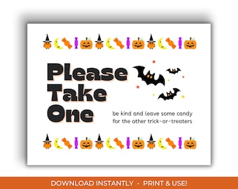Halloween Candy Sign: Please Take One - Printable Party Decor (PDF)