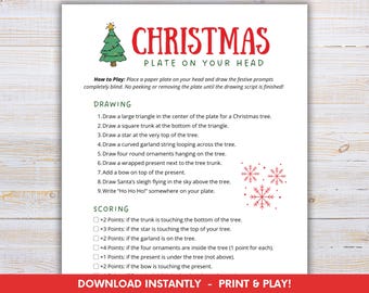 Christmas Plate on Your Head Game Printable, Fun Holiday Party Games for Kids and Adults, Family Christmas Eve Games, Office Holiday Party