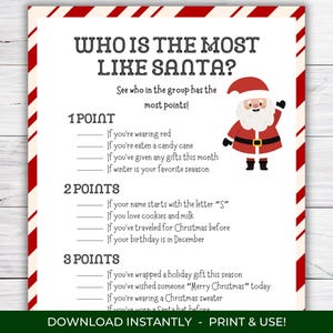 Who is Most Like Santa Game for Kids and Adults, Printable Christmas Classroom, Icebreaker Game for Office Holiday Parties, Friendsmas Games