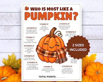 Who is Most Like a Pumpkin Game for Teens and Adults, Fall Group Game, Girls Night Game, Halloween Ice Breaker Idea (PDF)
