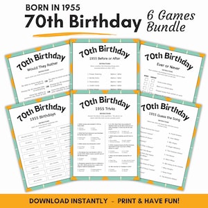 Born in 1955 Game Bundle for 70th Birthday, Born in 1955, 1955 Trivia, 70th Birthday Party, Printable Group Games for All Ages, 1955 Fun
