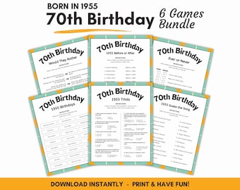 Born in 1955 Game Bundle for 70th Birthday, Born in 1955, 1955 Trivia, 70th Birthday Party, Printable Group Games for All Ages, 1955 Fun