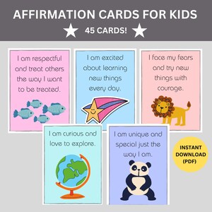 Printable Affirmation Cards for Kids, Colorful Affirmation Cards, Mindfulness Cards for Elementary School, Calming Corner Cards, Self Esteem