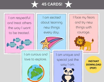 Printable Affirmation Cards for Kids, Colorful Affirmation Cards, Mindfulness Cards for Elementary School, Calming Corner Cards, Self Esteem