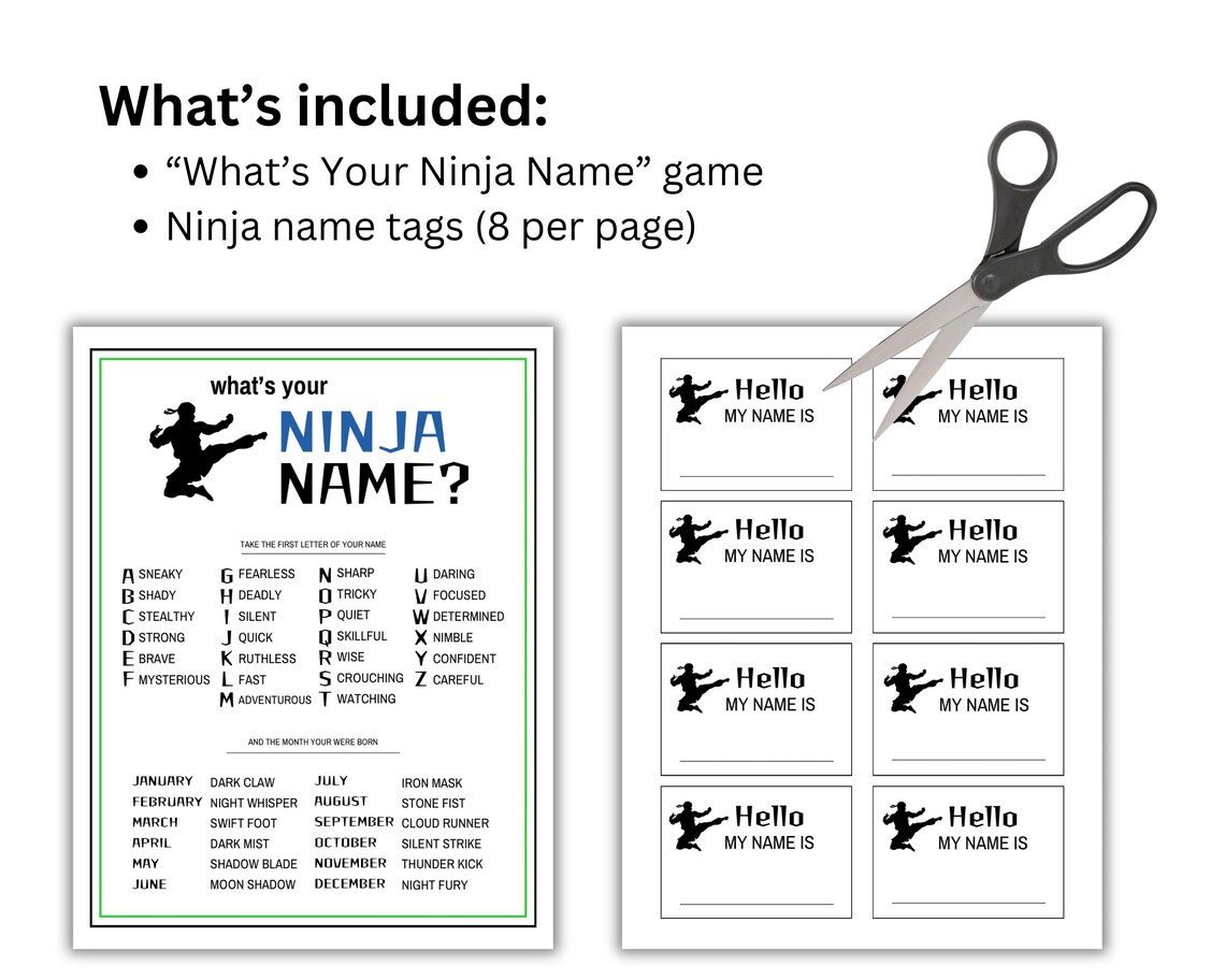 Ninja Name Generator Game: Printable Party Activity (digital Download ...