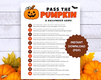 Pass the Pumpkin Game, Halloween Group Party Game Idea, Printable Fall Pass the Prize Activity (PDF)