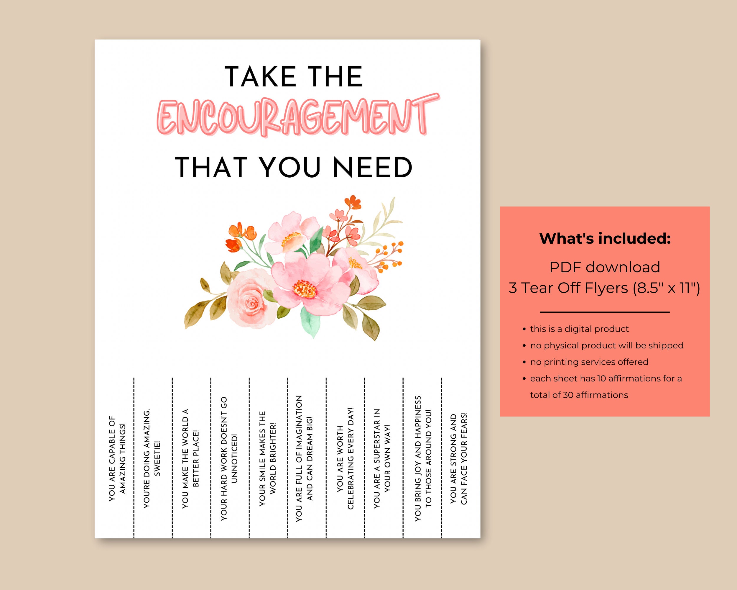 Positive Affirmations Tear-off Flyer Bundle, Printable Affirmation ...