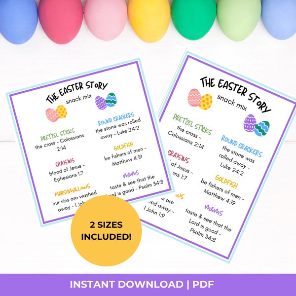 Easter Story Snack Mix Cards, Printable Easter Snack Bags, Easter Sunday School Activity, Easter DIY Gift, Kids Easter, Easter Story Craft