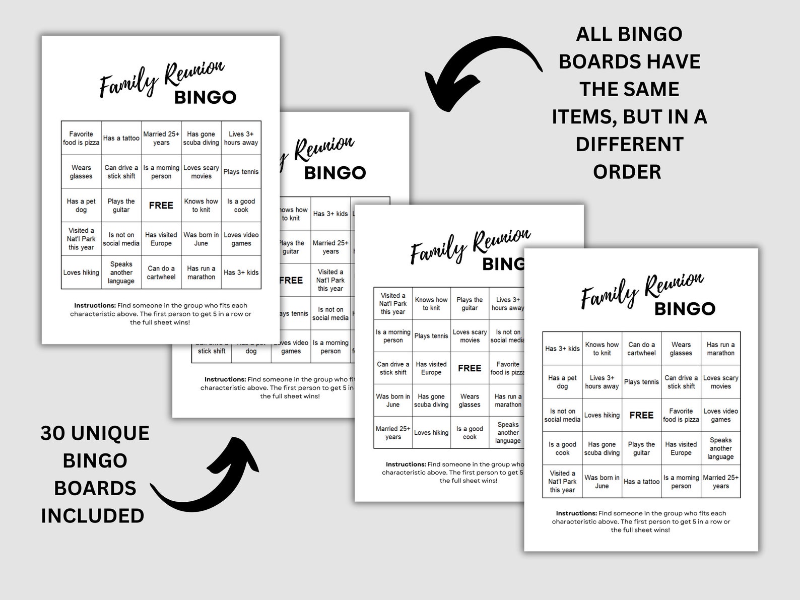 Family Reunion Bingo Game Printable