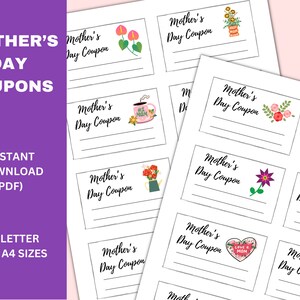 Mothers Day Coupons Printable | Instant Download Gift for Mom | Custom Coupon Book for Mothers Day