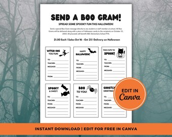 Boo Grams Fundraiser Flyer, Editable Canva Halloween Candy PTO/PTA Fundraising Template