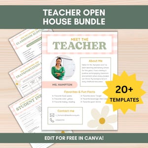 Editable Back to School Night Bundle, Teacher Open House Kit Canva Template, Gingham Daisy Classroom Theme, Meet the Teacher Flyer PDF