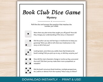 Mystery Book Club Dice Game: Printable Discussion Starter (PDF)