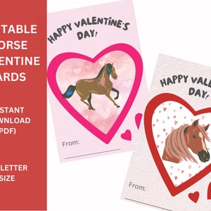 Afdrukbare paard Valentijnskaarten | Direct downloaden voor klas Valentijnsdag
