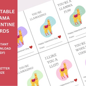 Printable Llama Valentine Cards | Instant Download for Classroom Valentines