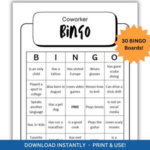 Coworker Bingo: Team Building Icebreaker Game (PDF Download)
